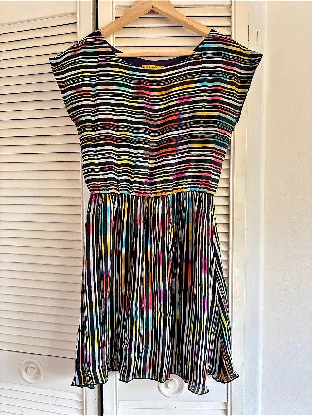 Alice + Olivia Striped Mini Dress in Black & Multicolor